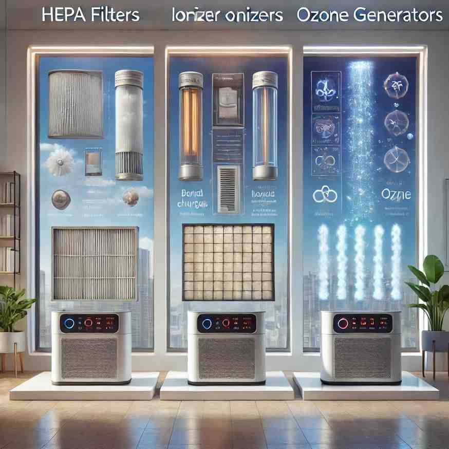 visual comparison between HEPA filters, ionizers, and ozone generators