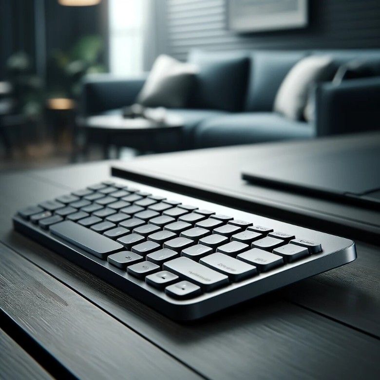 The unique image showcasing the design and build quality of the Anker Bluetooth Ultra-Slim Keyboard. 