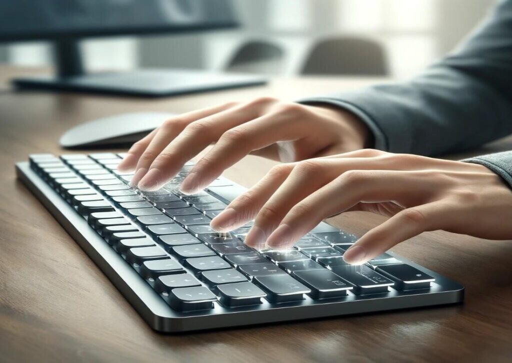 the unique image depicting the typing experience on Ultra-Slim Keyboard. 