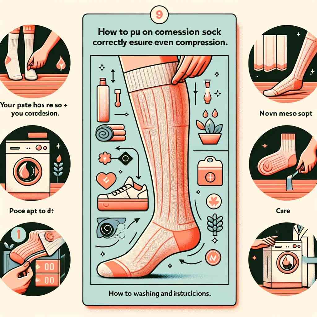 a step-by-step visual guide for putting on Copper Fit compression socks 