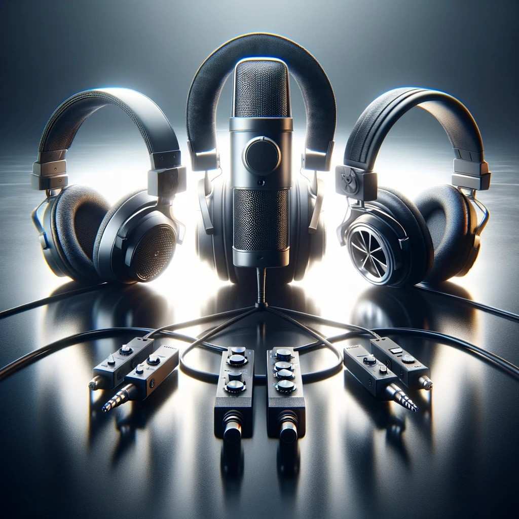 displays three distinct headphone models