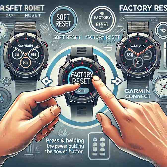 to reset a Garmin smartwatch, including soft and factory reset options